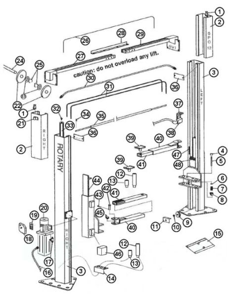 Parts Breakdown For Rotary Model Spo12 Lift Svi