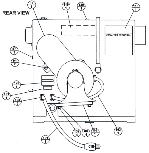 Brake Lathe Parts Breakdown, for Accuturn 8922, Rear View (Accuturn